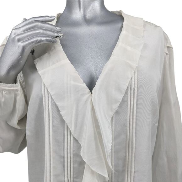 CHICO'S RUFFLED SHIRT BLOUSE TOP ~ White Silk & Cotton ~ XL Size 3 ~ Long Sleeve - Picture 1 of 10